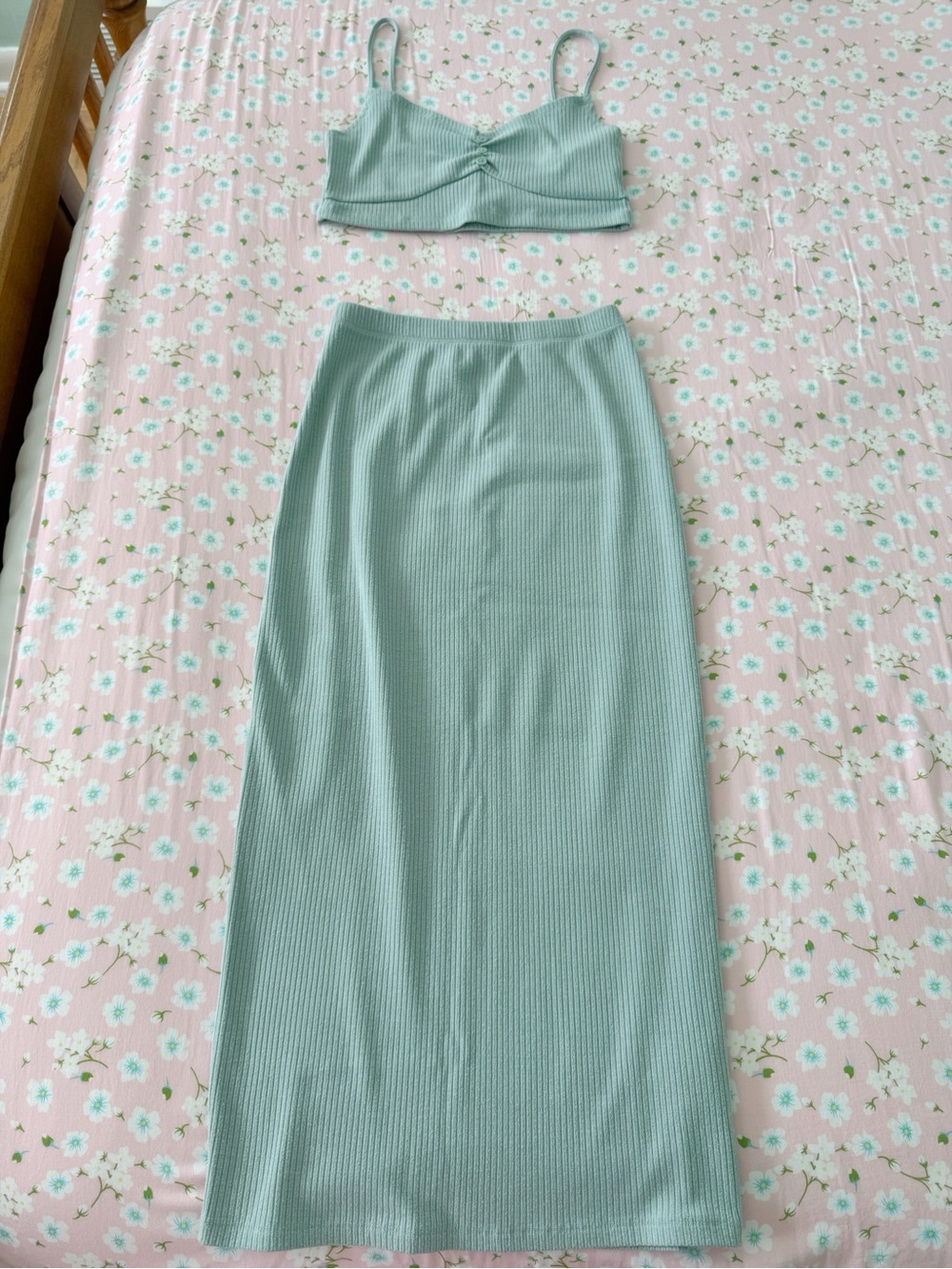 Reformation Ribbed Maxi Skirt Set in Blue Green Size XS